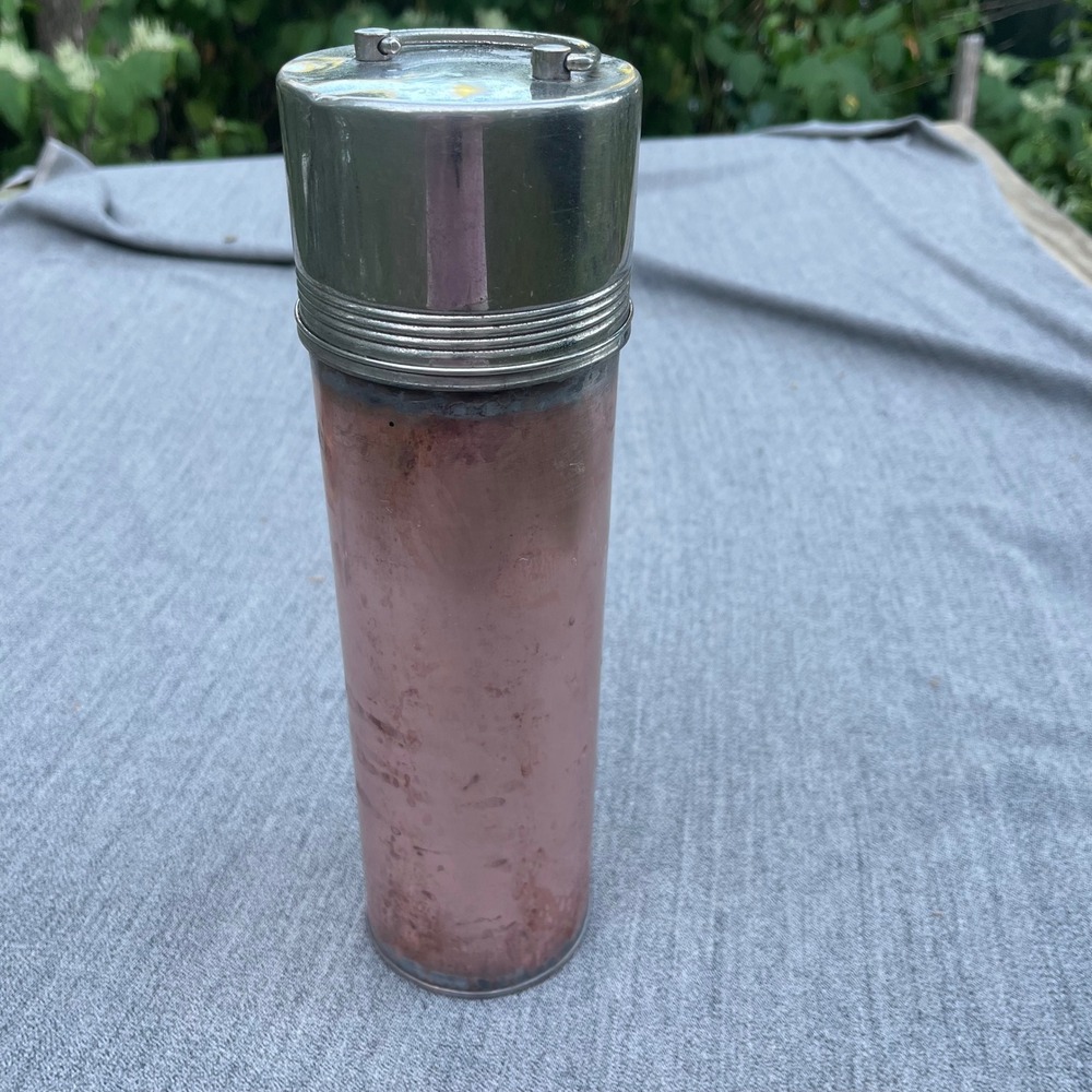 Vintage WW2 Copper Thermos Flask with Glass Liner and Cork Stopper Militaria